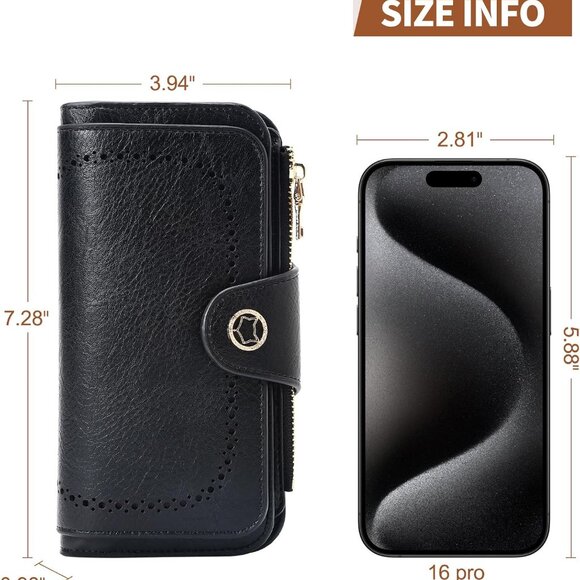 Black women's RFID blocking PU leather trifold wallet with ID window and multipl - Picture 3 of 8